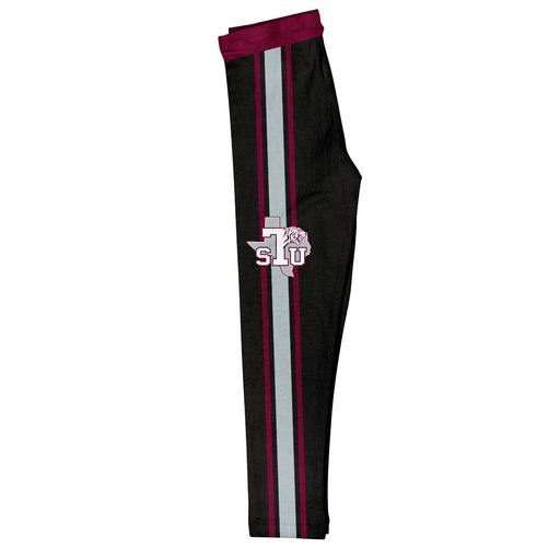 Texas Southern Tigers Vive La Fete Girls Game Day Black with Maroon Stripes Leggings Tights