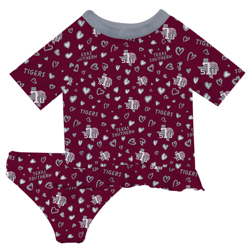 Texas Southern University Tigers Vive La Fete All Over Logo Maroon Long Sleeve Bikini Set