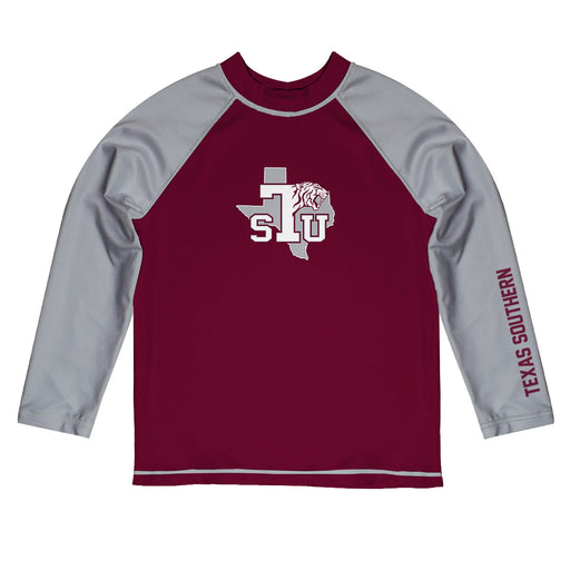 Texas Southern Tigers Vive La Fete Logo Maroon Gray Long Sleeve Raglan Rashguard