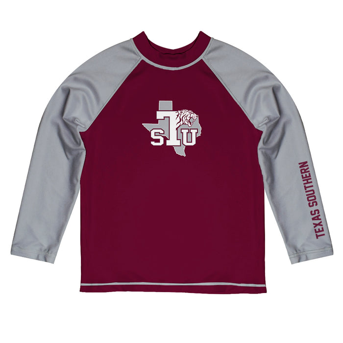 Texas Southern Tigers Vive La Fete Logo Maroon Gray Long Sleeve Raglan Rashguard
