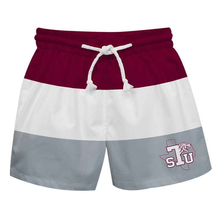 Texas Southern Tigers Vive La Fete Maroon White Gray Stripes Swimtrunks V1