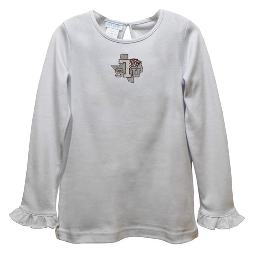 Texas Southern University Tigers Embroidered White Knit Long Sleeve Girls Blouse