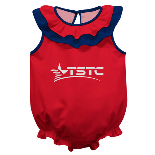 Texas State Technical College Red Sleeveless Ruffle Onesie Logo Bodysuit
