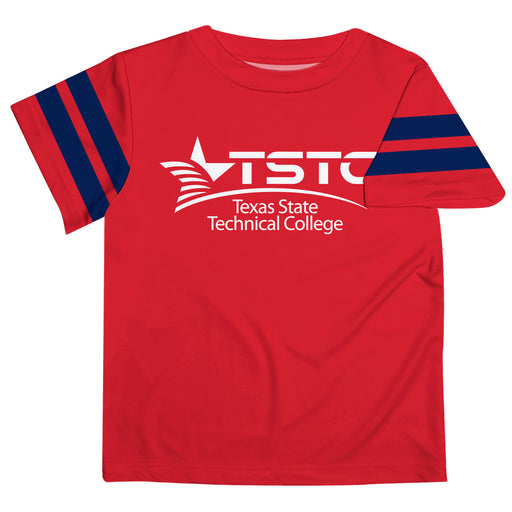 Texas State Technical College Vive La Fete Boys Game Day Red Short Sleeve Tee with Stripes on Sleeves