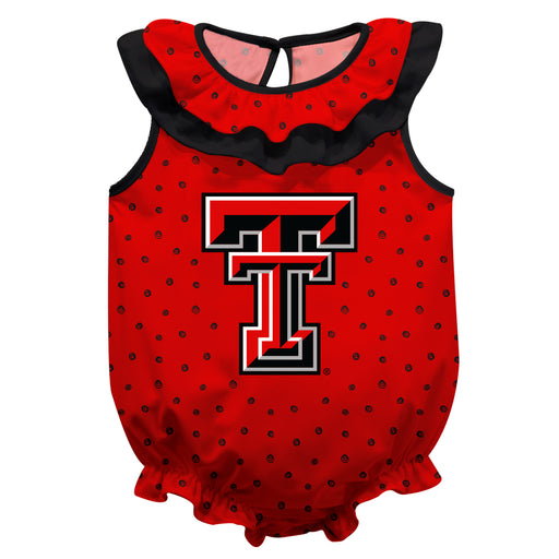 Texas Tech Red Raiders Swirls Red Sleeveless Ruffle Onesie Logo Bodysuit