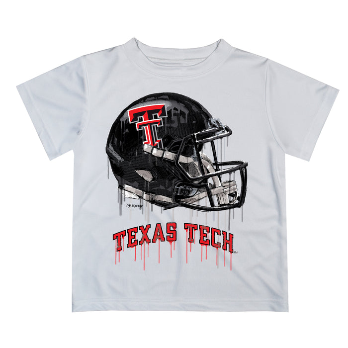 Texas Tech Red Raiders Original Dripping Football Helmet White T-Shirt by Vive La Fete