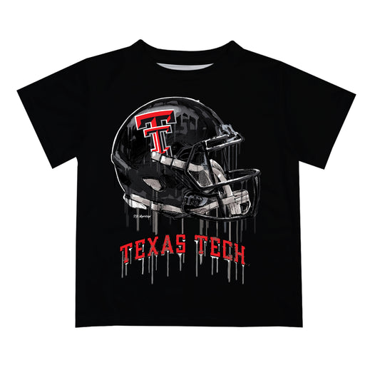 Texas Tech Red Raiders Original Dripping Football Helmet Black T-Shirt by Vive La Fete