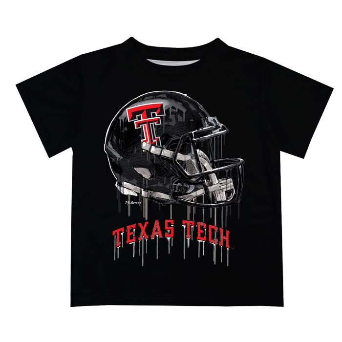 Texas Tech Red Raiders Original Dripping Football Helmet Black T-Shirt by Vive La Fete 3