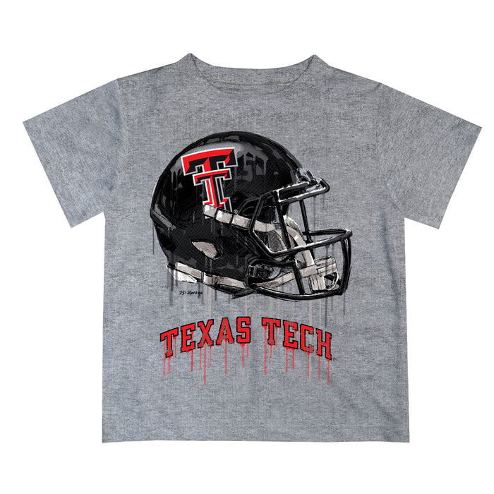 Texas Tech Red Raiders Original Dripping Football Helmet Heather Gray T-Shirt by Vive La Fete