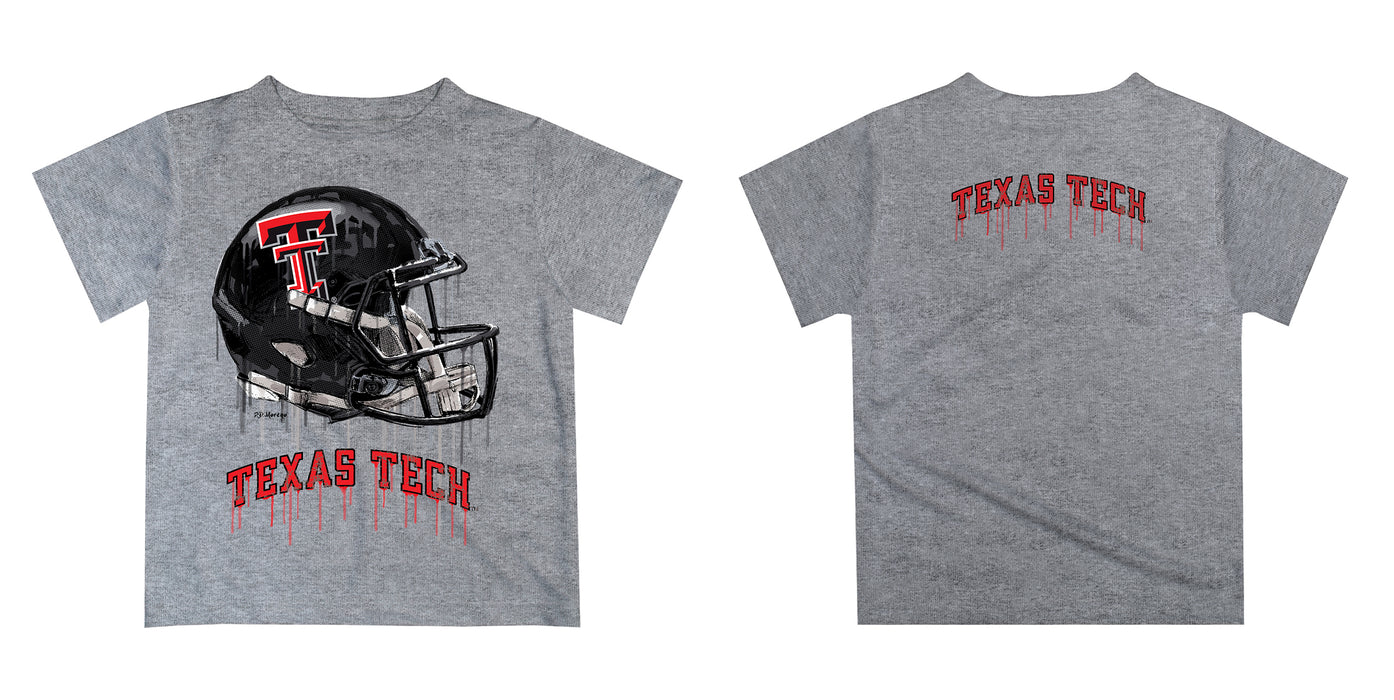 Texas Tech Red Raiders Original Dripping Football Helmet Heather Gray T-Shirt by Vive La Fete - Vive La Fête - Online Apparel Store