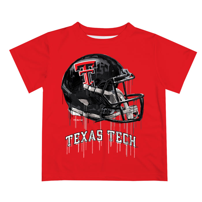 Texas Tech Red Raiders Original Dripping Football Helmet Red T-Shirt by Vive La Fete