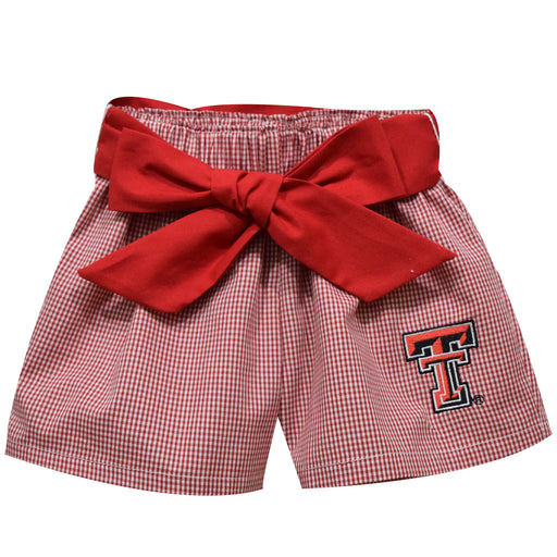 Texas Tech Embroidered Red Gingham Girls Short With Sash - Vive La Fête - Online Apparel Store