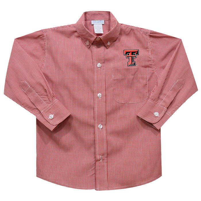 Texas Tech Embroidered Red Gingham Long Sleeve Button Down Shirt - Vive La Fête - Online Apparel Store