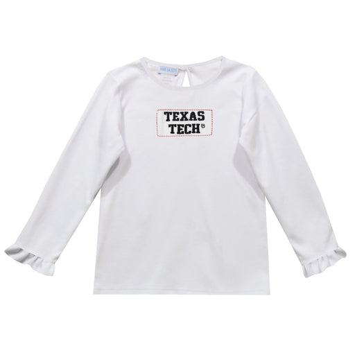 Texas Tech Red Raiders Smocked White Knit Long Sleeve Ruffle Girls Tee