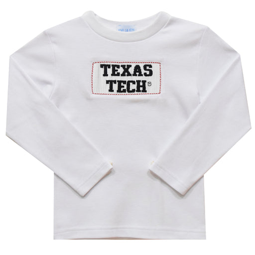 Texas Tech Red Raiders Smocked White Knit Long Sleeve Boys Tee Shirt