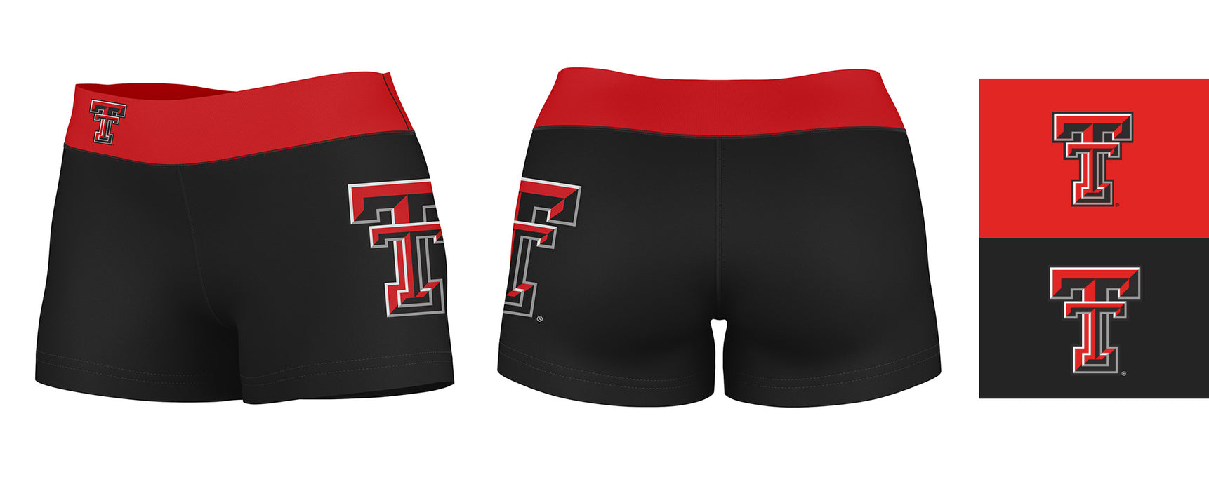 Texas Tech Red Raiders Vive La Fete Logo on Thigh and Waistband Black & Red Women Yoga Booty Workout Shorts 3.75 Inseam" - Vive La Fête - Online Apparel Store