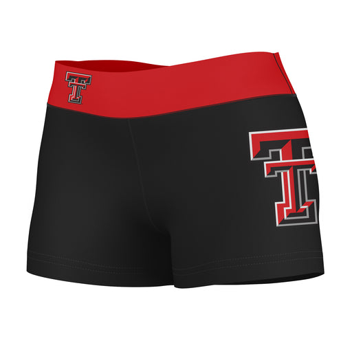 Texas Tech Red Raiders Vive La Fete Logo on Thigh and Waistband Black & Red Women Yoga Booty Workout Shorts 3.75 Inseam"