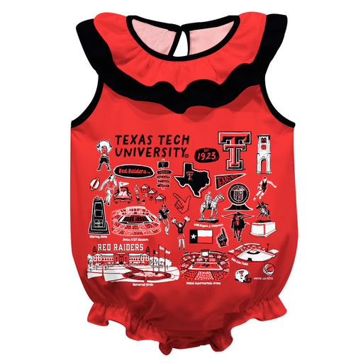 Texas Tech Red Raiders  Red Hand Sketched Vive La Fete Impressions Artwork Sleeveless Ruffle Onesie Bodysuit