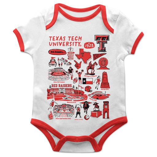 Texas Tech Red Raiders Hand Sketched Vive La Fete Impressions Artwork Infant White Short Sleeve Onesie Bodysuit