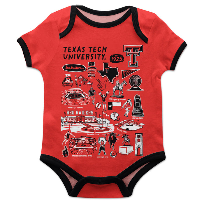 Texas Tech Red Raiders Hand Sketched Vive La Fete Impressions Artwork Infant Red Short Sleeve Onesie Bodysuit