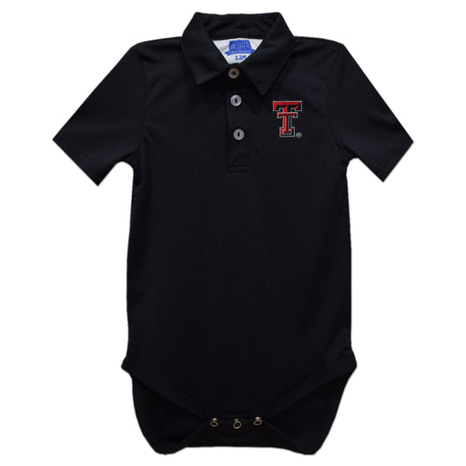 Texas Tech Red Raiders Embroidered Black Solid Knit Polo Onesie