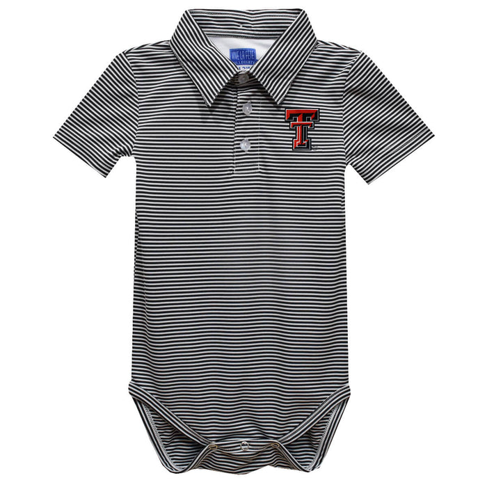 Texas Tech Red Raiders Embroidered Black Stripe Knit Boys Polo Bodysuit