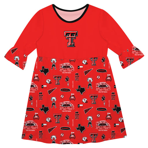 Texas Tech Red Raiders 3/4 Sleeve Solid Red Repeat Print Hand Sketched Vive La Fete Impressions Artwork on Skirt