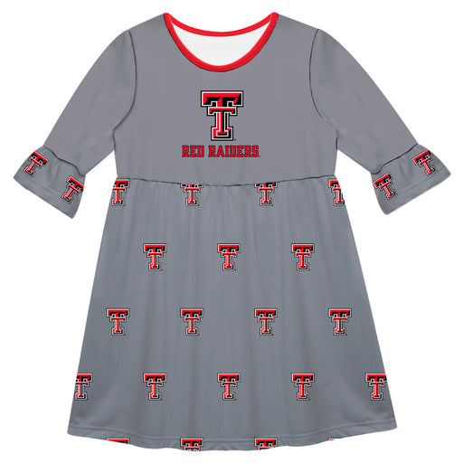 Texas Tech Red Raiders Vive La Fete Girls Game Day 3/4 Sleeve Solid Gray All Over Logo on Skirt