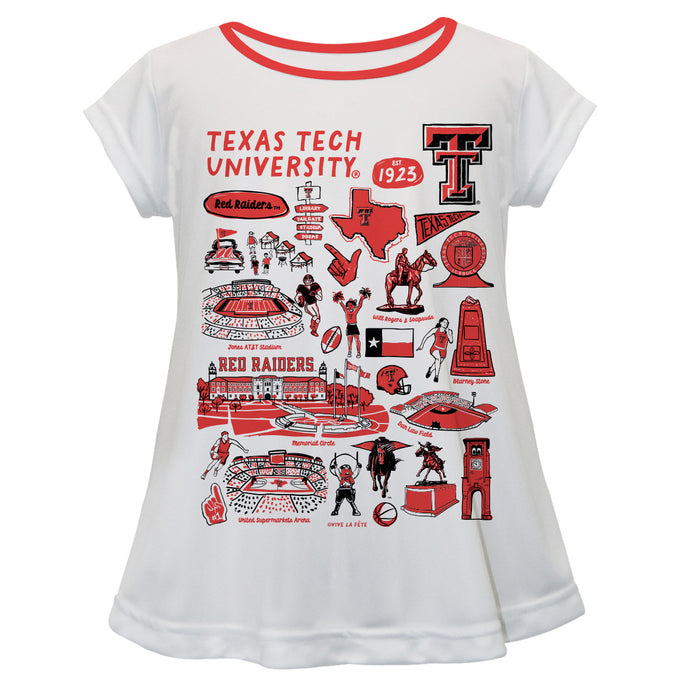 Texas Tech Red Raiders Hand Sketched Vive La Fete Impressions Artwork White Short Sleeve Top