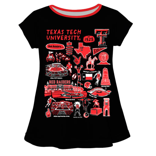 Texas Tech Red Raiders Hand Sketched Vive La Fete Impressions Artwork Black Short Sleeve Top