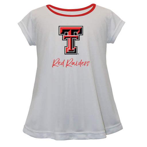 Texas Tech Red Raiders Vive La Fete Girls Game Day Short Sleeve White Top with School Logo and Name