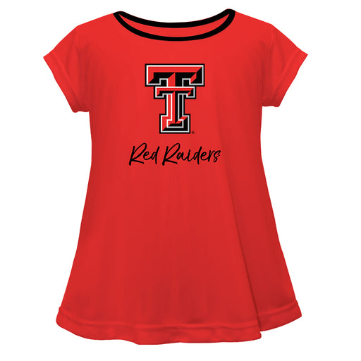 Texas Tech Red Raiders Vive La Fete Girls Game Day Short Sleeve Red Top with School Logo and Name