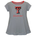Texas Tech Red Raiders Vive La Fete Girls Game Day Short Sleeve Gray Top with School Logo and Name