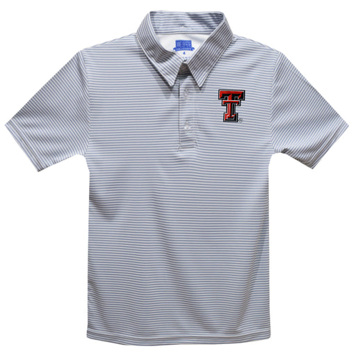 Texas Tech Red Raiders Embroidered Gray Stripes Short Sleeve Polo Box Shirt