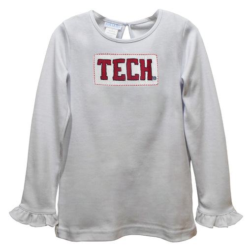 Texas Tech Red Raiders Smocked White Knit Ruffle Long Sleeve Girls Tshirt - Vive La Fête - Online Apparel Store