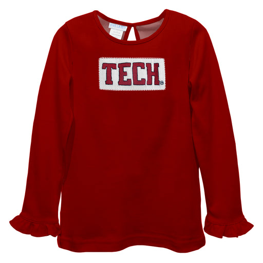 Texas Tech Red Raiders Smocked Red Knit Ruffle Long Sleeve Girls Tshirt - Vive La Fête - Online Apparel Store