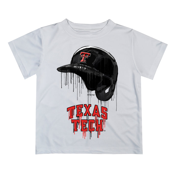 Texas Tech Red Raiders Original Dripping Baseball Helmet White T-Shirt by Vive La Fete