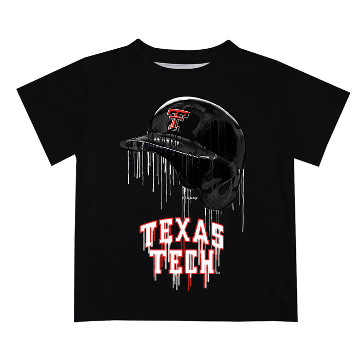 Texas Tech Red Raiders Original Dripping Baseball Helmet Black T-Shirt by Vive La Fete