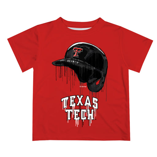 Texas Tech Red Raiders Original Dripping Baseball Helmet Red T-Shirt by Vive La Fete