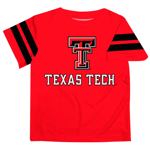 Texas Tech Red Raiders Vive La Fete Boys Game Day Red Short Sleeve Tee with Stripes on Sleeves