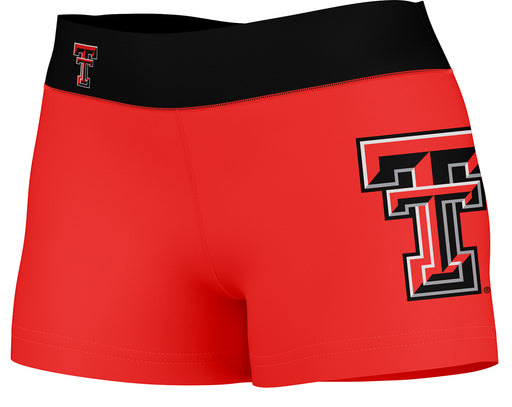 Texas Tech Red Raiders Vive La Fete Logo on Thigh & Waistband Red Black Women Yoga Booty Workout Shorts 3.75 Inseam