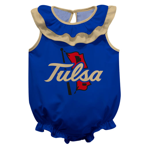 Tulsa Golden Hurricane Blue Sleeveless Ruffle Onesie Logo Bodysuit by Vive La Fete