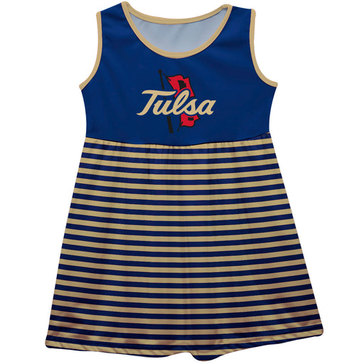 Tulsa Golden Hurricane Blue and Gold Sleeveless Tank Dress with Stripes on Skirt by Vive La Fete