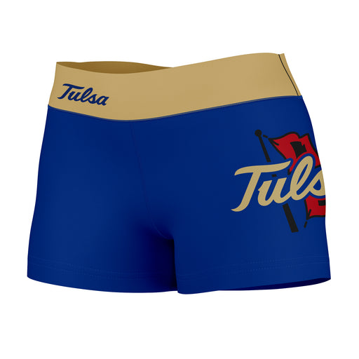 Tulsa Golden Hurricane Vive La Fete Logo on Thigh & Waistband Blue Gold Women Yoga Booty Workout Shorts 3.75 Inseam