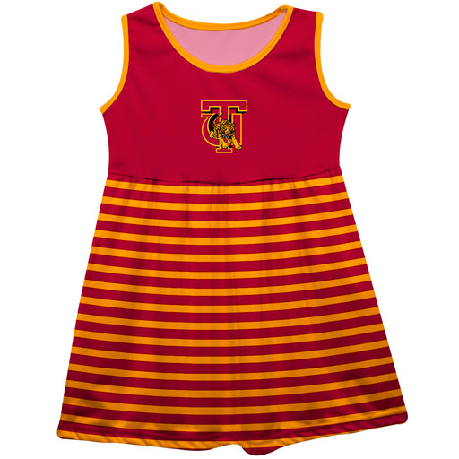 Tuskegee University Golden Tigers Vive La Fete Girls Game Day Sleeveless Tank Dress Solid Crimson Logo Stripes on Skirt