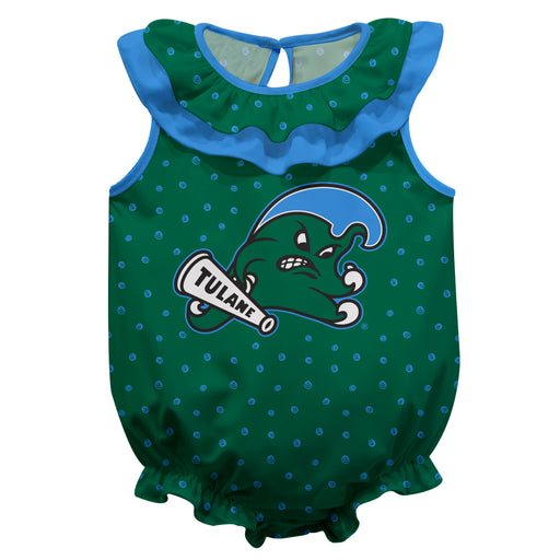 Tulane Green Wave Swirls Green Sleeveless Ruffle Onesie Logo Bodysuit