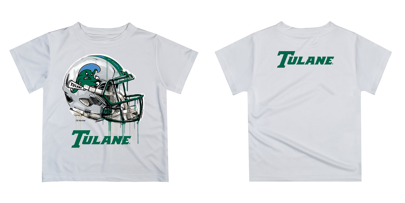 Tulane Green Wave Original Dripping Football Helmet White T-Shirt by Vive La Fete - Vive La Fête - Online Apparel Store