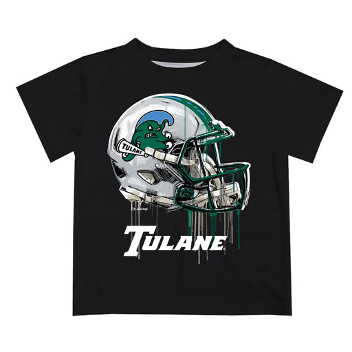 Tulane Green Wave Original Dripping Football Helmet Black T-Shirt by Vive La Fete