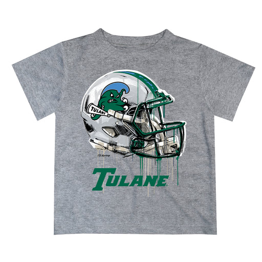 Tulane Green Wave Original Dripping Football Helmet Heather Gray T-Shirt by Vive La Fete