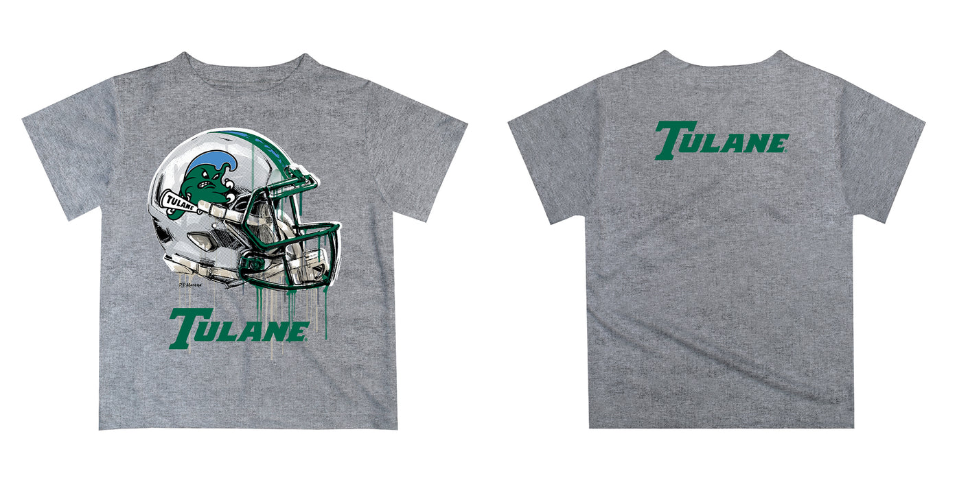 Tulane Green Wave Original Dripping Football Helmet Heather Gray T-Shirt by Vive La Fete - Vive La Fête - Online Apparel Store